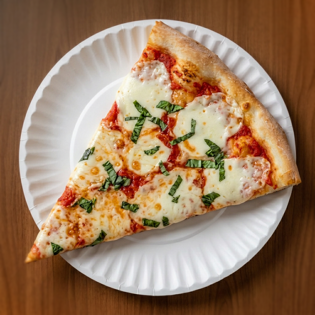 Margherita Fresh Mozzarella & Basil Pizza Slice.