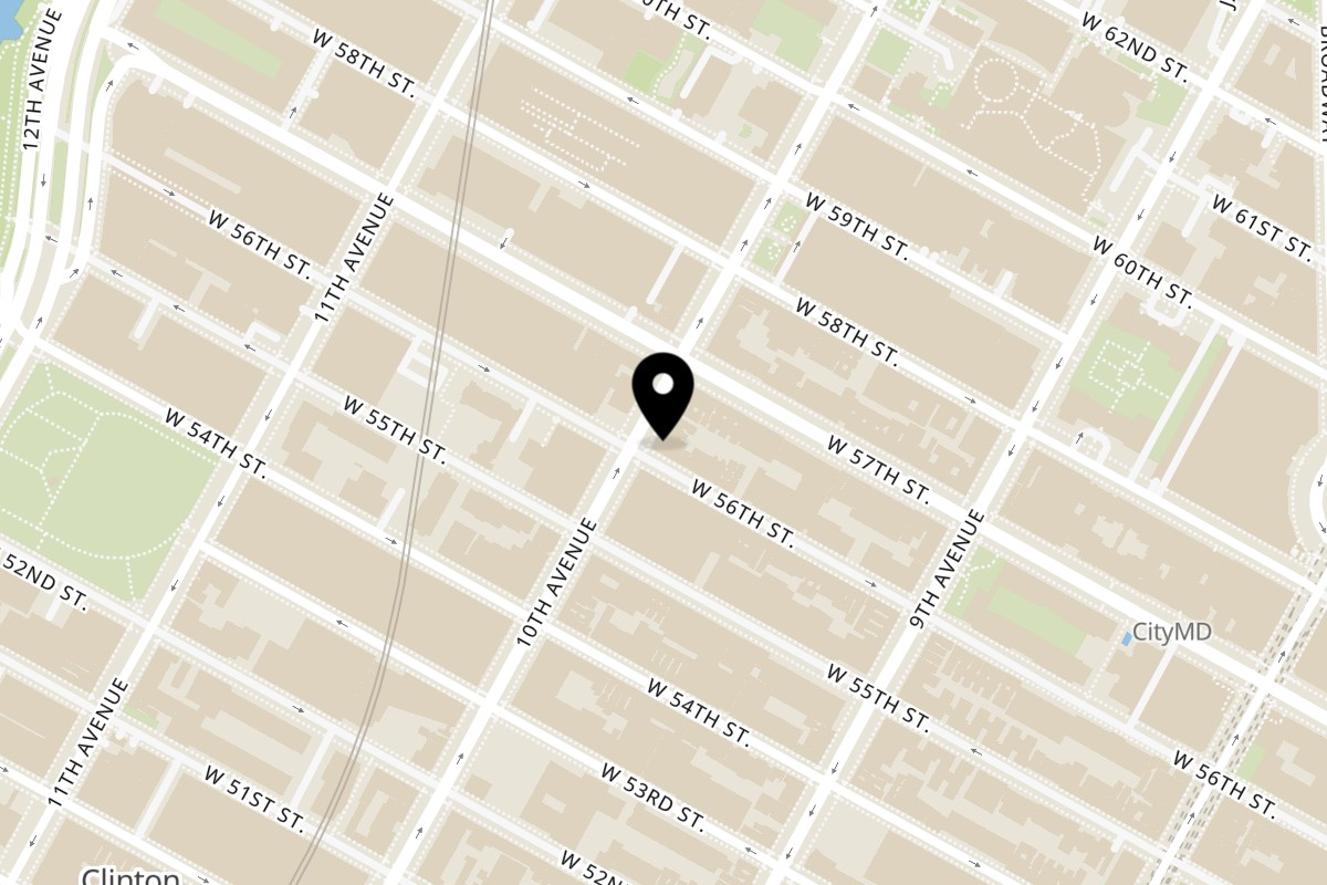 Map showing the location of Casabianca Pizzeria on 854 10th Ave in New York